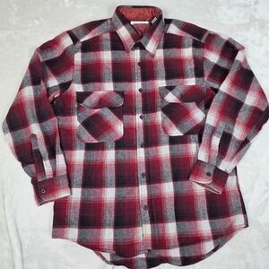 VINTAGE Sears Roebuck Flannel Shirt Mens M Red Black Plaid Long Sleeve Workwear